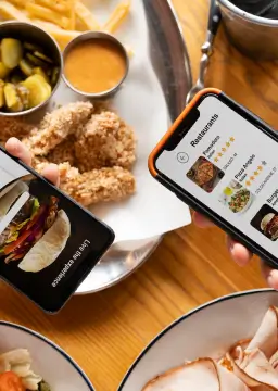 Devices on a restaurant table