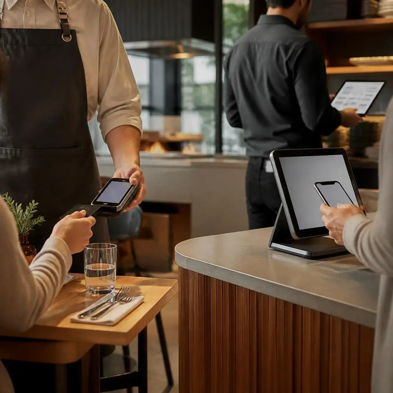 Countertop POS register used for taking restaurant payments